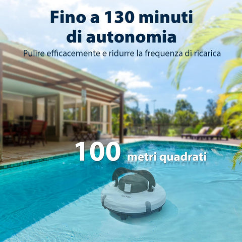 Redkey S100 Robot Piscina, 130 Minuti di Pulizia, Supera 18° di Pendenza, Batteria a Doppia azionamento, Parcheggio Automatico, Robot Piscine Fuori Terra per Piscina da 100 m²