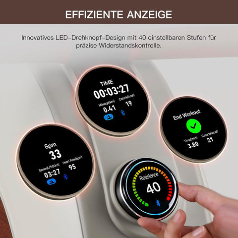 MOBI FITNESS Rudergerät für Zuhause, Magnetisches Rudergeräte mit 40 Stufen Widerstand, Spitzenwiderstand 45kg, Leises Rudergerät, LCD-Datenanzeige, Einfacher Aufbau (Kompatibel mit Apple Watch & APP)