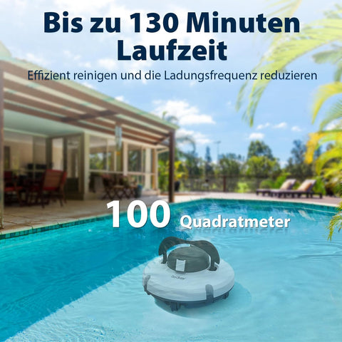 Redkey S100 Poolroboter Akku, Akkulaufzeit 130 Minuten,Max Steigung 18°,Selbstparkend, Automatische Poolreiniger Kabelloser, Poolreinigungsroboter,Geeignet für Flache Pools bis zu 100 m²