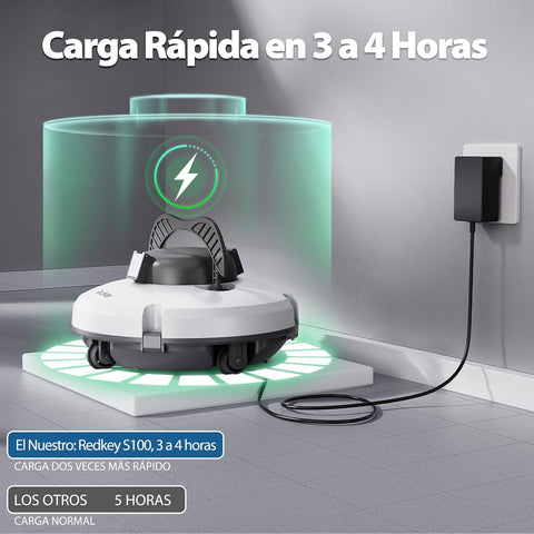 Redkey S100 Robot Limpiafondos Piscina Sin Cable, 130 Minutos de Autonomía, Sube Pendientes de 18°, Motor Doble, Parada Automática, Limpiafondos Piscina Automatico para Piscinas de hasta 100㎡
