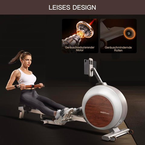 MOBI FITNESS Rudergerät für Zuhause, Magnetisches Rudergeräte mit 40 Stufen Widerstand, Spitzenwiderstand 45kg, Leises Rudergerät, LCD-Datenanzeige, Einfacher Aufbau (Kompatibel mit Apple Watch & APP)