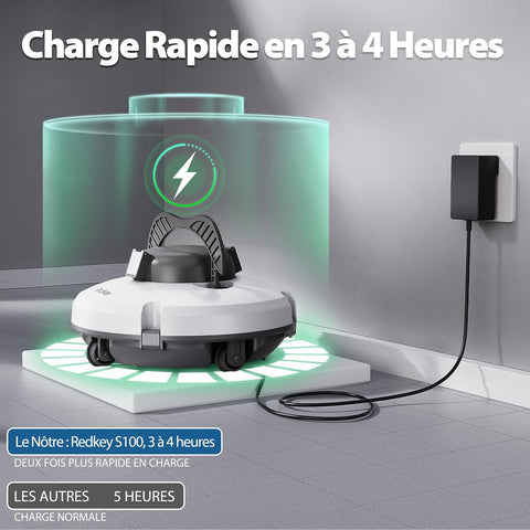 Redkey S100 Robot Piscine Sans Fil, 130 Min de Nettoyage Puissant, Pente de 18°, Deux Moteurs Puissants et Brosses, Automatique de Stationnement, Aspirateur Piscine pour Piscines Hors Sol jusqu'à 100㎡