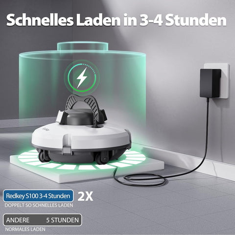 Redkey S100 Poolroboter Akku, Akkulaufzeit 130 Minuten,Max Steigung 18°,Selbstparkend, Automatische Poolreiniger Kabelloser, Poolreinigungsroboter,Geeignet für Flache Pools bis zu 100 m²