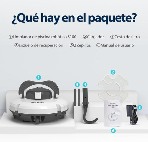 Redkey S100 Robot Limpiafondos Piscina Sin Cable, 130 Minutos de Autonomía, Sube Pendientes de 18°, Motor Doble, Parada Automática, Limpiafondos Piscina Automatico para Piscinas de hasta 100㎡