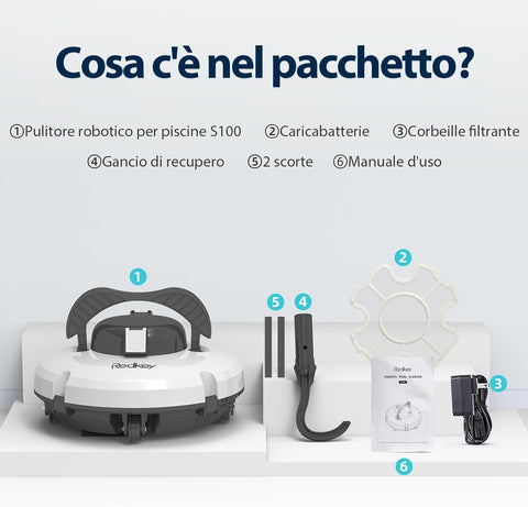 Redkey S100 Robot Piscina, 130 Minuti di Pulizia, Supera 18° di Pendenza, Batteria a Doppia azionamento, Parcheggio Automatico, Robot Piscine Fuori Terra per Piscina da 100 m²