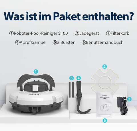 Redkey S100 Poolroboter Akku, Akkulaufzeit 130 Minuten,Max Steigung 18°,Selbstparkend, Automatische Poolreiniger Kabelloser, Poolreinigungsroboter,Geeignet für Flache Pools bis zu 100 m²