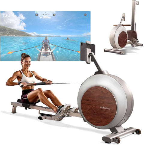MOBI FITNESS Rudergerät für Zuhause, Magnetisches Rudergeräte mit 40 Stufen Widerstand, Spitzenwiderstand 45kg, Leises Rudergerät, LCD-Datenanzeige, Einfacher Aufbau (Kompatibel mit Apple Watch & APP)
