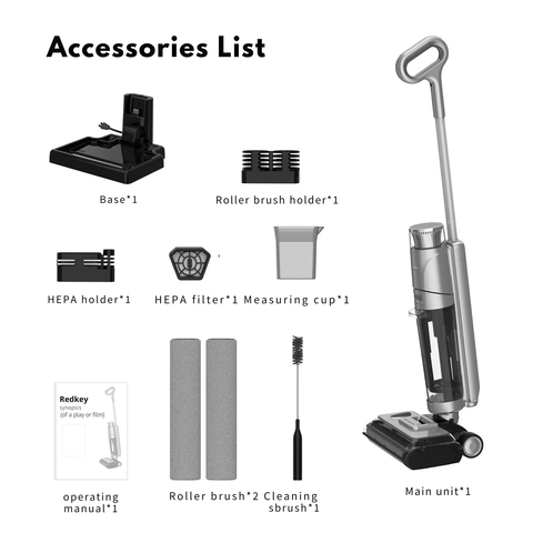 Redkey W13 Wet & Dry Vacuum Cleaner with Heat Drying and Mopping Function, 17500Pa, 45min, Double Brush, All-in-One Rechargeable Self-Cleaning